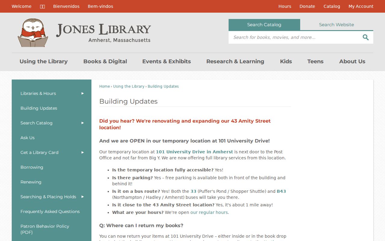 Amherst city directory Special Collections temporary access notice at Jones Library
